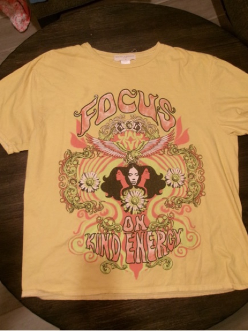 Urban Outfitters Yellow Graphic 'Focus On Kind Energy' Short Sleeve Tee